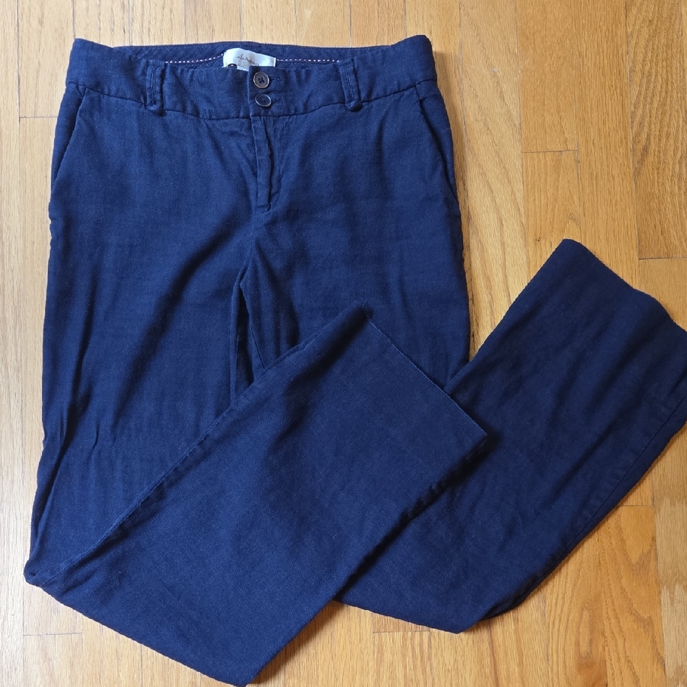 Anthro Linen Blend Navy Pants